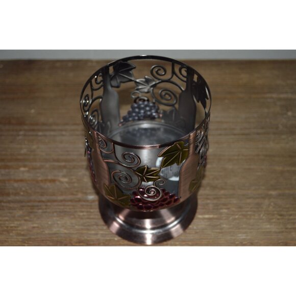 Bath and Body Works Wine & Grapes Design Pedestal Candle Holder Metal Rustic - Picture 4 of 10